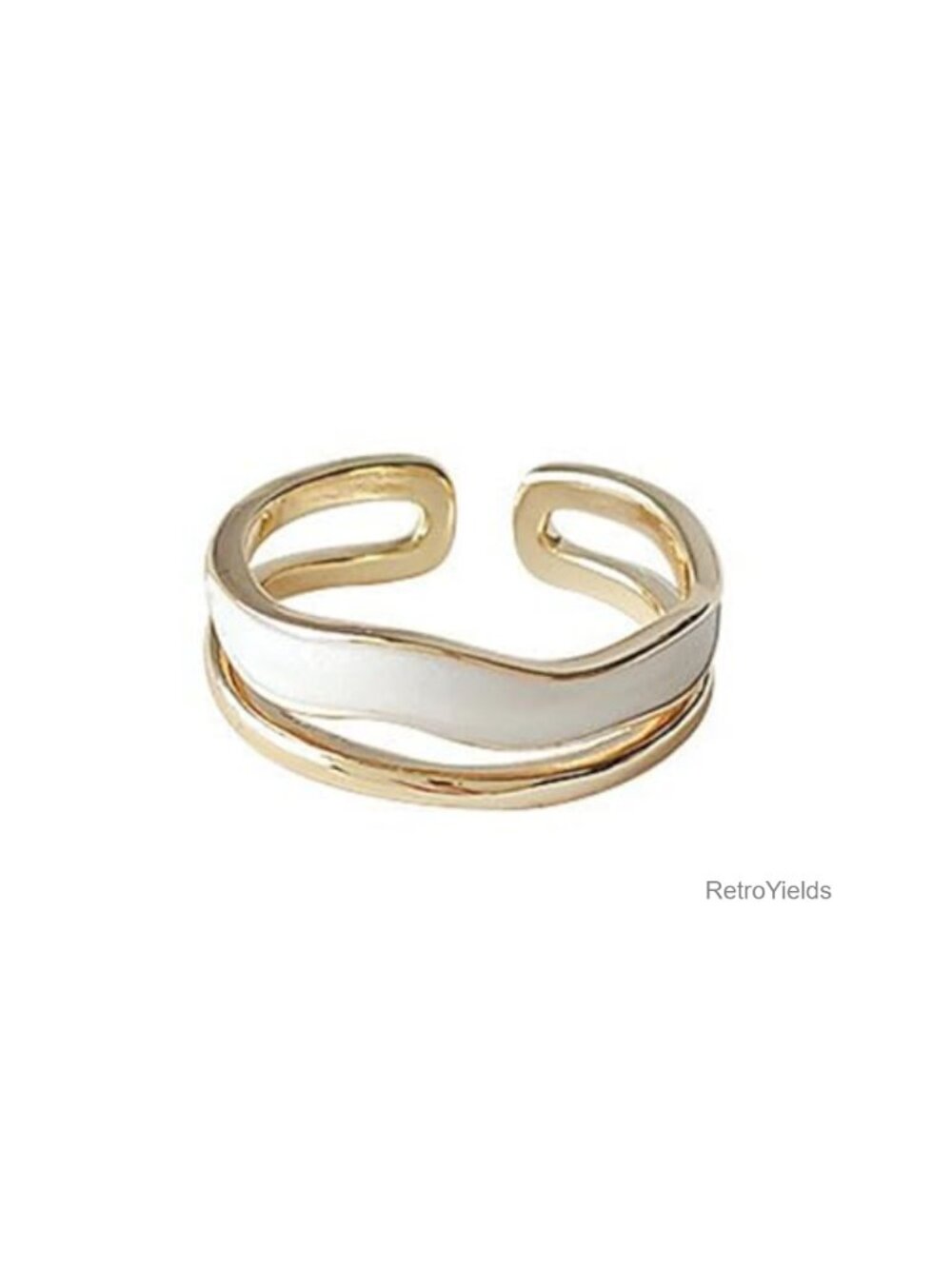 Gold Plated 925 Sterling Silver Mother of Pearl Wave Ring Adjustable Open Band